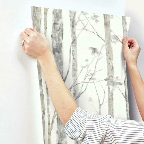 Applying White Birch Trees Peel And Stick Wallpaper Vinyl 12 Ft By 9 Ft Made In USA Easy To Apply No Water Needed No Mess