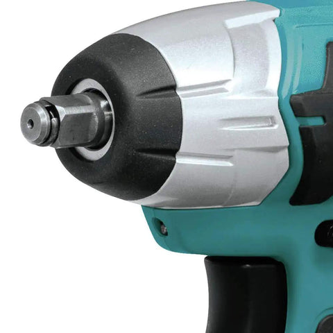 Close-up of 12V Max CXT Impact Wrench Kit with ergonomic rubberized grip, six-inch body, and built-in LED light