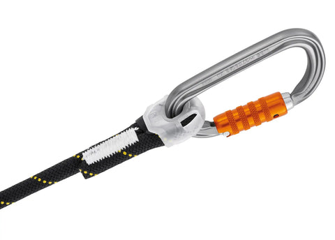 Progress Adjust-I 2M Positioning Lanyard For Work At Height showing black rope with metal carabiner clip