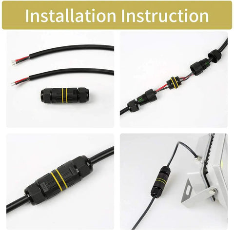 Installation of Outdoor IP68 Waterproof Junction Box Cable Connector 2 Way 3 Pin M16 Plug For 3.5-10mm Wires with instructions