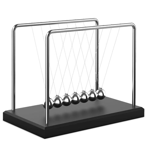 Newtons Cradle Desk Toy With 7 Beads Kinetic Pendulum For Stress Relief And Visual Gravity Demonstration Classic Wood Base.