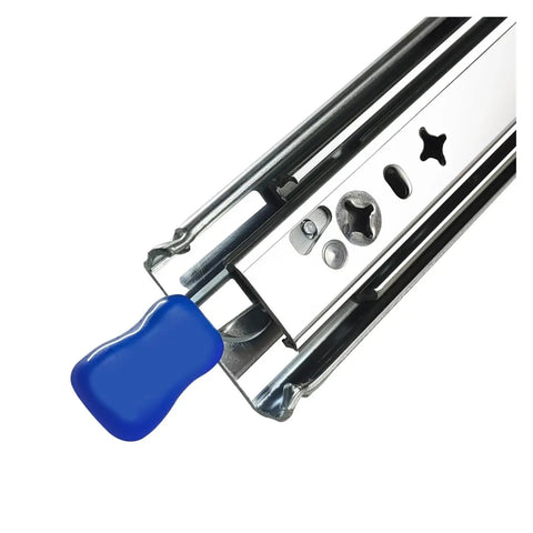 Close-up of Beefy 53mm Heavy Duty Concealed Drawer Slides With Slick Push To Open Action and Hidden Bottom Mount Rails.