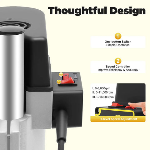 Heavy Duty Mini Bench Drill Press 340W speed controller and one-button switch for efficient woodworking.