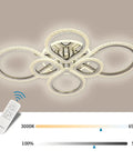 Six Ring LED Ceiling Light Fixture With Remote Control, Dimmable 3000K-6500K, Polished Chrome Finish, Acrylic Ring Display