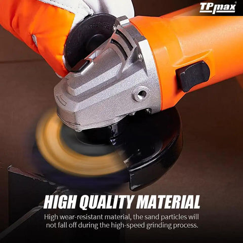 Pro Grade Four Five Inch Angle Grinder Stripping Discs for swift paint rust and oxidation removal in use on metal.