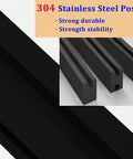 304 Stainless Steel used in Legit Outdoor Deck Glass Balustrade Post And Pool Patio Balcony Railing System, black finish, durable design.