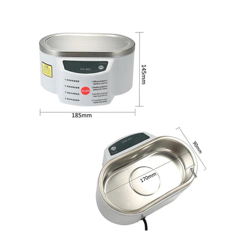 Powerful 628 Ml Ultrasonic Cleaner For Jewelry, Glasses And Circuit Boards With 30W Motor top-down view with dimensions shown.