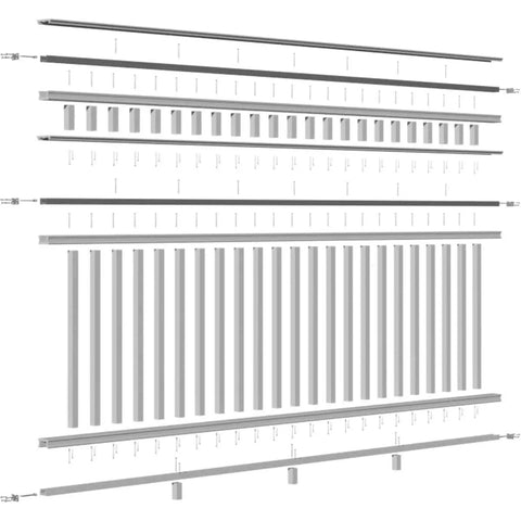 Rock Solid Cellular Pvc Deck Railing Kit With Aluminum Reinforcement 42 Inch High 120 Inch Long Pro Grade Balusters parts layout view.