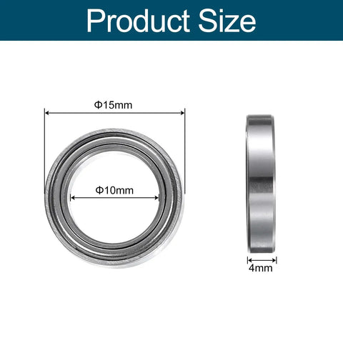 Top Shelf Deep Groove Ball Bearings Forged From Tough Chrome Steel Featuring Reliable Double Metal Shielding, 15mm outer diameter, 10mm inner diameter, 4mm width.