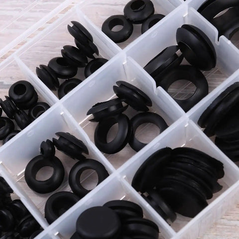 All Purpose Grommet And Rubber Gasket Kit 125 Piece Black Seal Box Heat Resistant Seals For Hoses Faucets Car And Bearing Applications Replacement Ideal For Plumbing Automotive And DIY Projects Easy Install For Quick Fixes. black rubber grommets in plastic organizer box