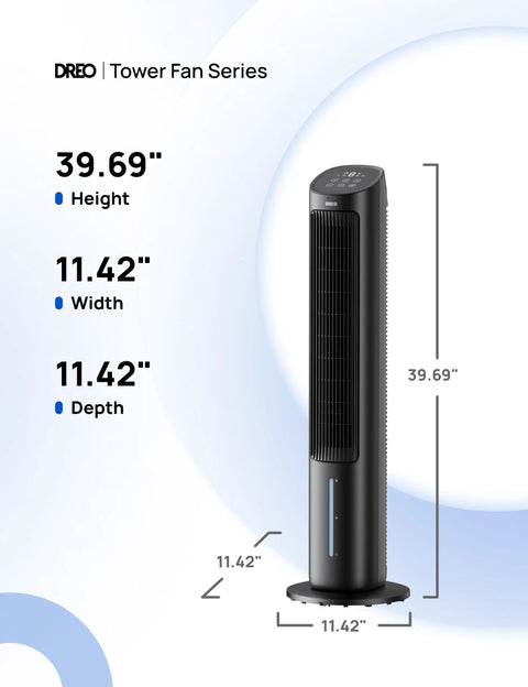 Side view of Portable AC Tower Fan For Home Or Office, 40-Inch Evaporative Cooler With Ice Pack Compartments with dimensions