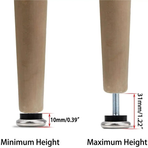 24 Pack M6 Adjustable Furniture Leveling Feet With T Nut showing minimum and maximum height adjustments of 10mm and 31mm.