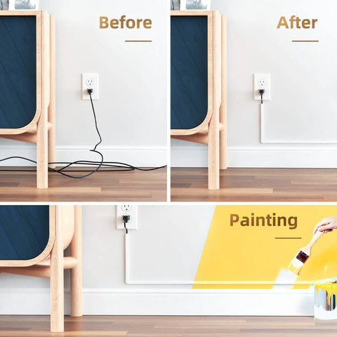 Before and after of Effortless Wall Cable Hideaway Kit For TVs No More Dangly Cords With Self Adhesive Covers shown installed