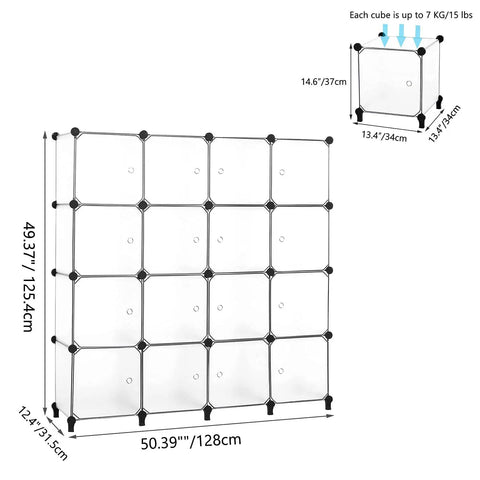 Sixteen Cube Modular Storage Organizer With Doors DIY Book Shelf Cubbies Cabinet For Living Room Bedroom And Office White