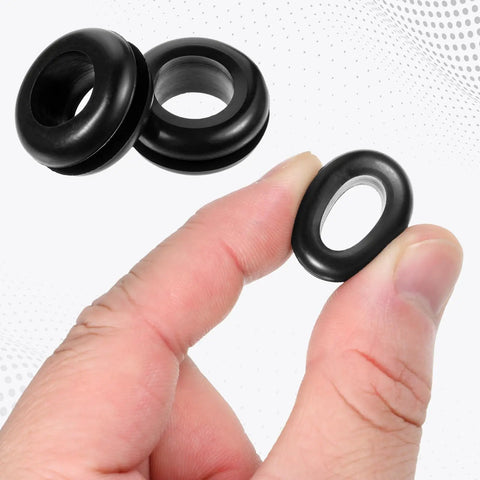 Hand holding 1/2 inch inner diameter rubber grommet from Durable Rubber Wiring Hole Grommets 30 Pack For Wires Cables And Hoses