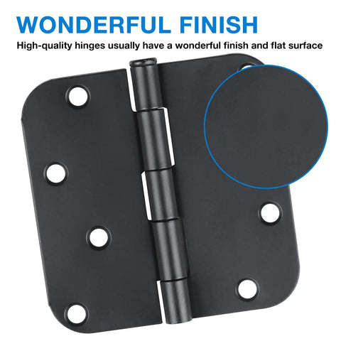 18 Pack Matte Black 4 Inch Door Hinges With Five Eighths Radius And Eight Holes For Exterior And Interior Front Doors
