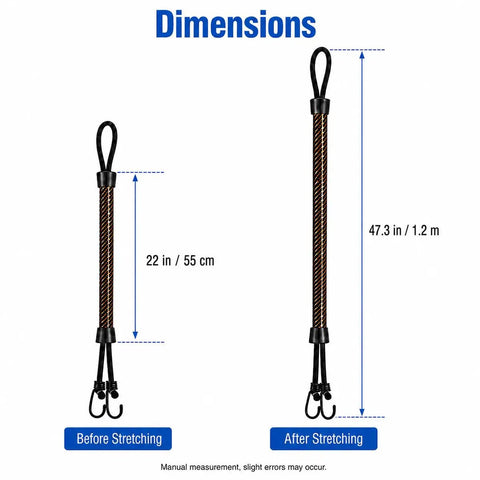 Dimensions of 2 Pack Bungee Dock Line For Xpress HD18DBX Marine Docking Cord With Elastic Shock Absorbing Design And Stainless Steel Clip