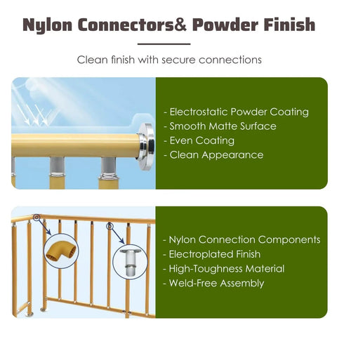 Nylon connectors and powder finish details for Rock Solid White Mezzanine Railing Guard With Zero Fuss Tool Free setup.