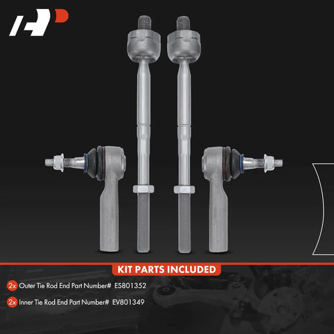 Ford Mustang Front Inner And Outer Tie Rod End Kit Replacement For 2015 2016 2017 2018 2019 Models Direct Fit Steering Tie Rods To Fix Loose Steering And Squeaky Clunky Noises, 4-piece kit
