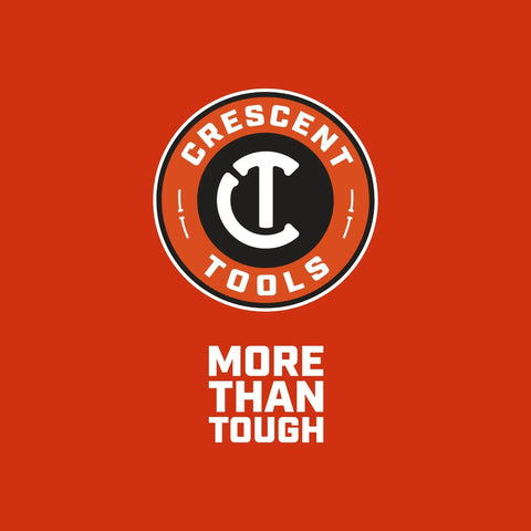 Crescent Tools logo with 'More Than Tough' slogan on orange background
