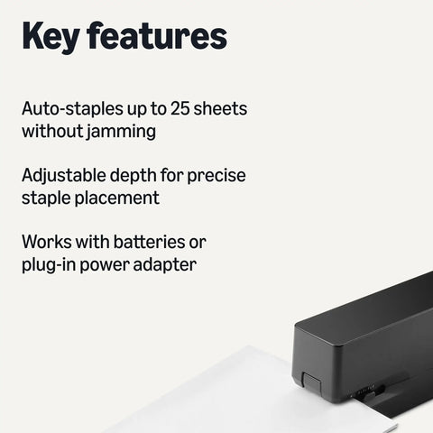 The Real Deal Electric Automatic Stapler For Desk Grind Crushing Through 25 Sheets Without Jamming with adjustable depth settings.