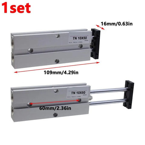 Side view of 10Mm Bore 50Mm Stroke Aluminum Pneumatic Air Cylinder, Double Acting, shown with dimensions