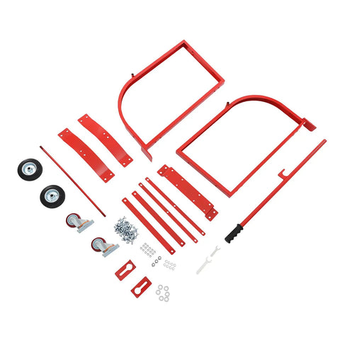 Heavy Duty 55 Gallon Drum Cradle With 600 Lb Capacity And Sturdy Steel Build Perfect For Moving Barrels Around The Shop Using Easy Drawbar Design assembled parts and tools on a white background.