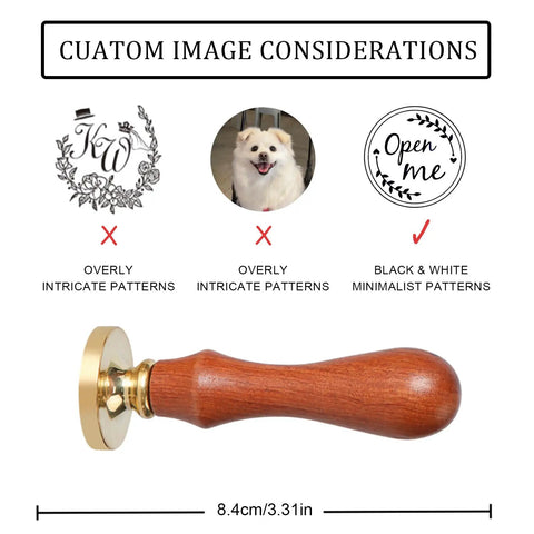 Hella Durable Brass Wax Seal Stamp showing wooden handle and metal tip, ideal for custom engraved designs, 8.4cm size.