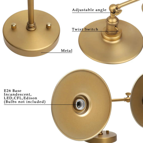 Close-up of Two Light Wall Sconce With Antique Finish Bathroom Vanity Light Switch Included and Dual 7.87 Inch Flat Metal Lampshades