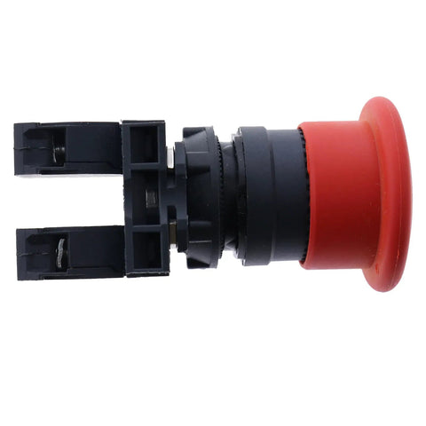 Heavy Duty Emergency Stop Switch Bullyproof Drop In Replacement for Genie Boom Lifts, red and black cut off safety button.
