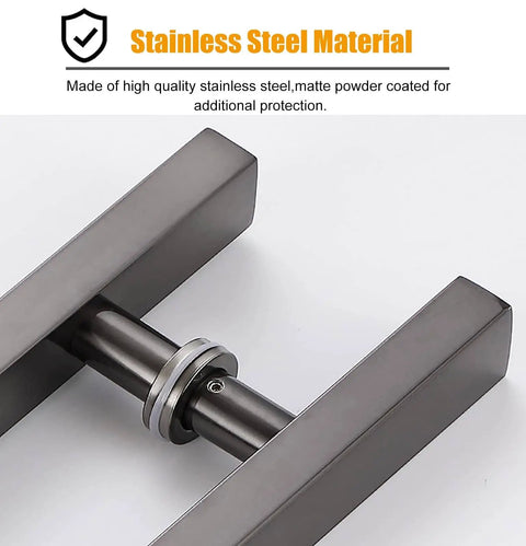 Close-up of Door Pull Handle For Barn Doors And Sliding Doors In Matte Black 60 Cm 24 In Modern Square H Shape Push Pull