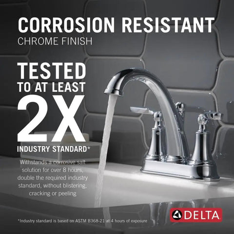 Woodhurst Centerset Chrome Two-Handle Bathroom Faucet For Modern Sinks With Push-Pop Drain Assembly No-Fuss Install Durable Metal Build