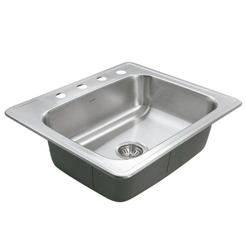 Stainless Steel Kitchen Sink 25 Inch Drop-In Topmount 4-Hole Single Bowl With Strainer Durable Pro Grade for Home and Apartment Rust-Resistant