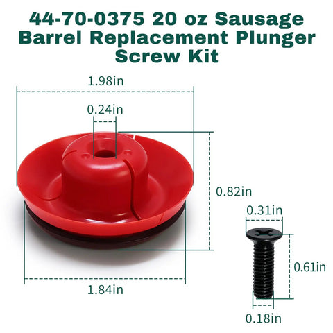 Heavy Duty Metal Plunger And Screw Replacement Kit For 20 Oz Sausage Barrel Caulk Guns, Showing dimensions of plunger and screw.