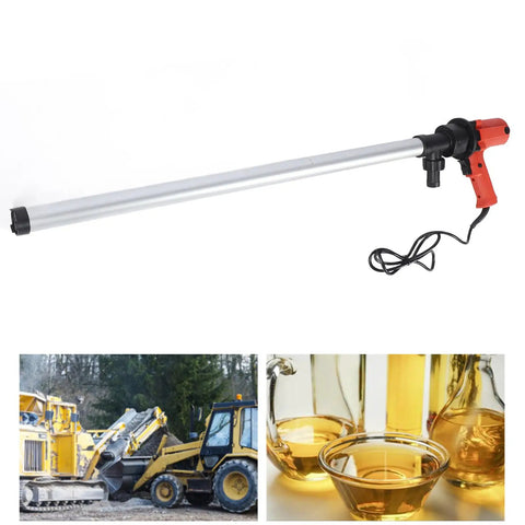 High Power Electric Drum Pump With 8000Rpm Motor For Fast Transfer Of Oil Water Kerosene And Alcohol From Standard 200L And 220L Barrels, showing electric design and long aluminum shaft.