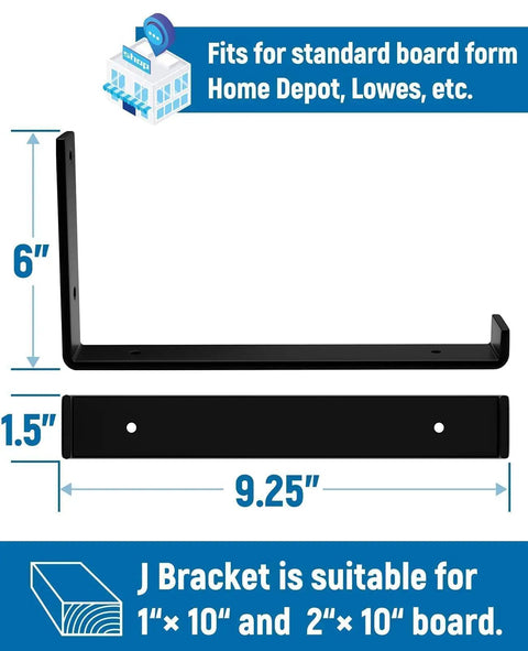 Heavy Duty Industrial Shelf Brackets Set For DIY Floating Shelves Black Coated Wall Shelf Supports dimensions illustration