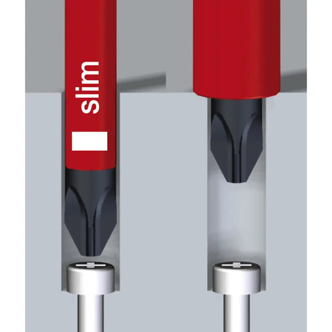 Close-up of Insulated SlimLine Interchangeable Screwdriver Set 8 Piece With Handle And Pouch Safety Tested To 1000V AC bits