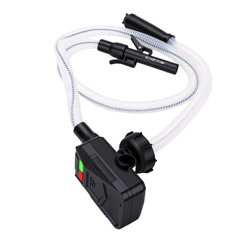 Aolidsive Cordless Auto Stop Fuel Transfer Pump Battery Powered Siphon For Gas And Kerosene with clear hose and control panel.