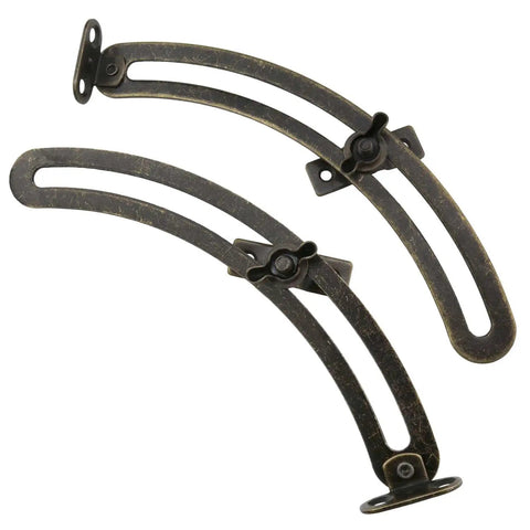 Two Piece Lid Support Hinge Set For Cabinets And Wooden Jewelry Boxes With Curved Rods And Eight Screws Left And Right Pair