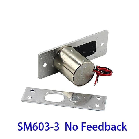 Heavy Duty Drop Bolt Lock And Solenoid Deadbolt With DC12V Power In Fail Safe Mode, compact zinc alloy with electroplated finish.
