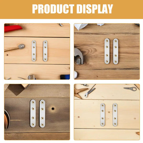 Flat Mending Plates 18 Pack Stainless Steel Brackets Easy Install No Sweat Heavy Duty Metal Joining Plates on wood surface
