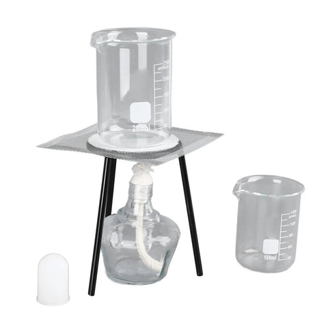 Durable Chemistry Lab Kit With Beaker Set For Students Classroom Demonstrations And Heating Experiments Thick Glass 150ml And 250ml Beakers Safe Non Slip Hands On Science Tools with tripod and wick
