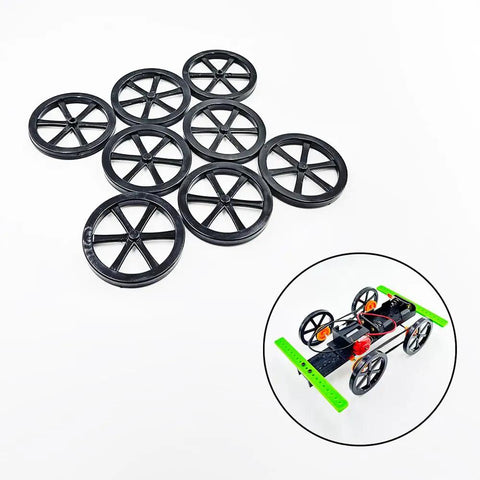 8 Pack RC Car Wheels 44mm Plastic Wheels With 2mm Shafts For RC Cars Trucks Robots DIY Builds Black 8 Pieces With 4 Shafts Included