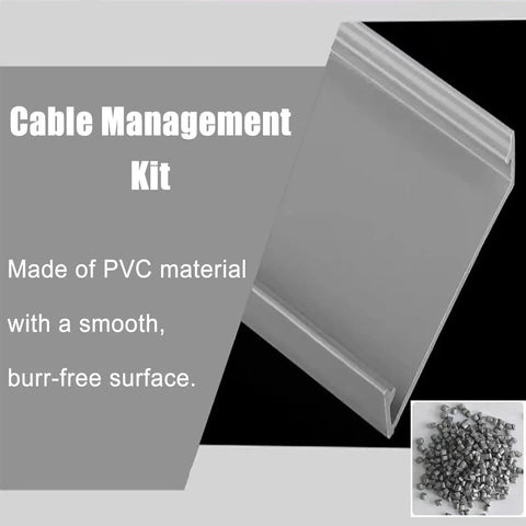Grey U Shaped PVC Cable Raceway And Wire Management Trunk Kit Featuring An Open Slot for cord concealment, showing smooth surface.