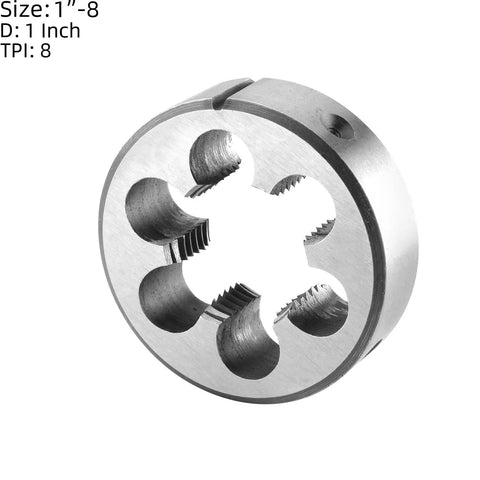Pro Grade 1 Inch 8 UNC Tap And Die Set showing alloy tool steel die with 1 inch cutting diameter and 8 TPI for machine threads.