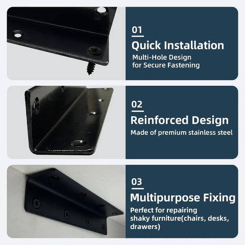 Extra Long 5.5 Inch L Brackets Ten Pack Heavy Duty Stainless Steel Corner Braces, close-up of multi-hole design for quick installation.
