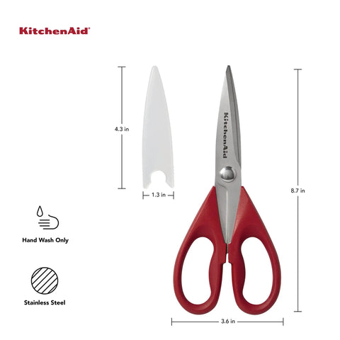 Top Shelf All Purpose Kitchen Shears With Protective Sheath Ridiculously Sharp Stainless Steel Blades Dishwasher Safe Cozy Comfort Grip Perfect For Snappy Meat Veggie And Packaging Cuts, red handles, 8.7 inches.
