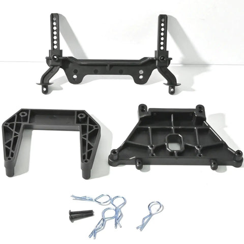 Nylon shock tower and body mounts for Traxxas Slash with clips, featuring Beefed Up Shock Tower Front And Rear Body Mounts.