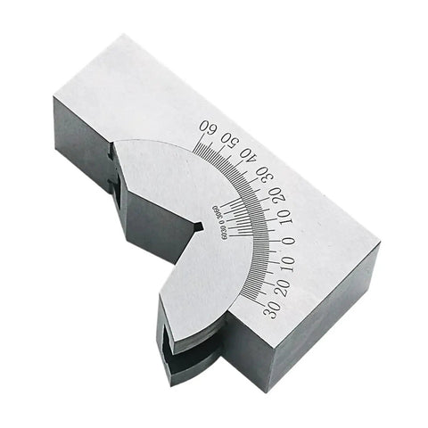 Precision CNC Milling V Block With Fine Angle Adjustment Scales Hold Clamp Vice Grip For Bevel Milling And Chamfering On 0 To 60 Celsius Range Using Hard Quenched Steel For Heavy Duty Jobs, with angle scale.