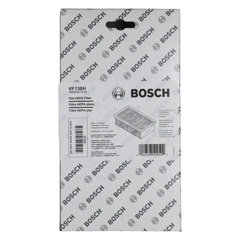 Flat HEPA Filter package for Bosch dust extractors, labeled with product details and specifications.